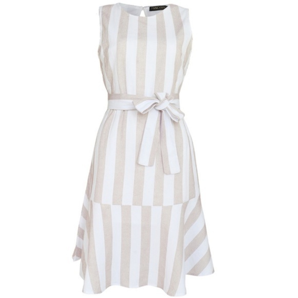 Sail Away Beige and White Striped Midi Dress - Picture 5 of 7